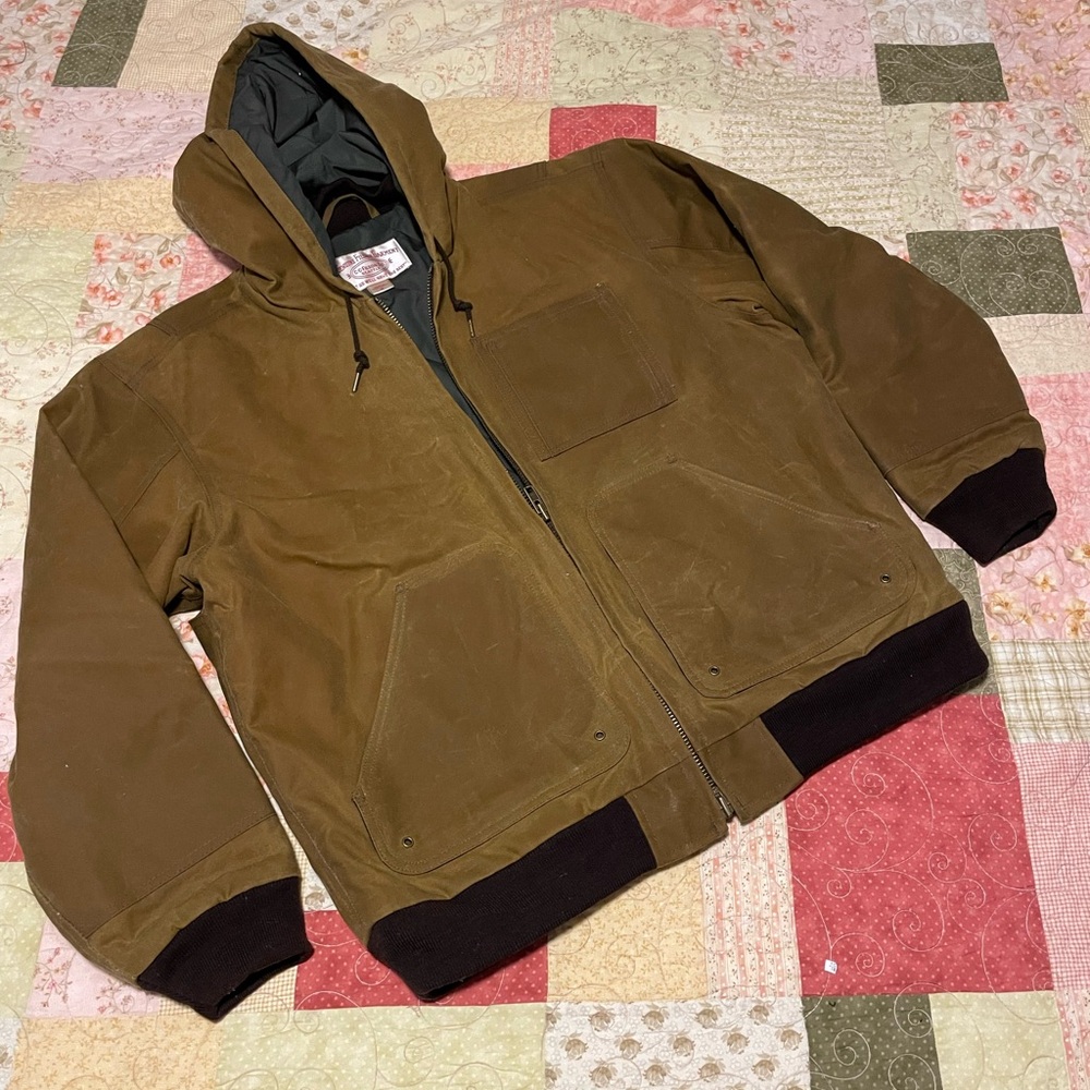 Filson Tin Cloth Foul Weather hoodie jacket waxed canvas size medium NWOT